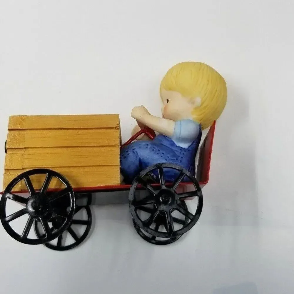 Vintage Enesco Scooter Go-Cart Metal Wood Brochure Country Cousins Figurine